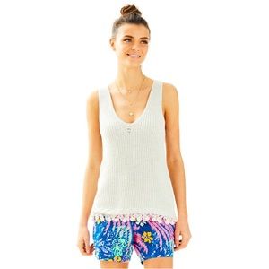 Lilly Pulitzer Jaya sweater tank pom pom white preppy